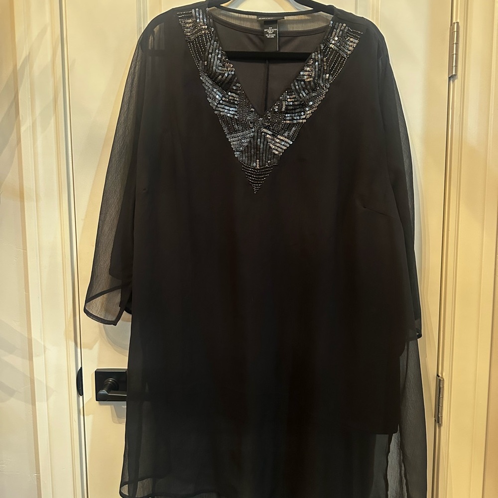 Catherines Black Sheer Tunic with Beaded Neckline